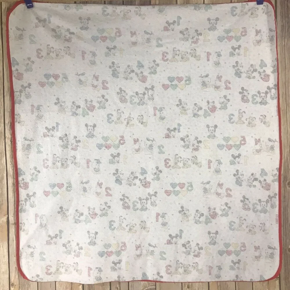 Vintage Disney Mickey Mouse baby blanket numbers 123 Red Trim Minnie Pluto